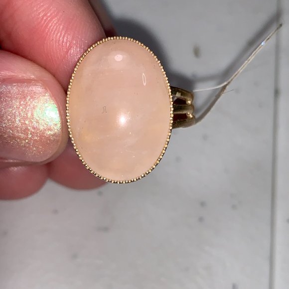 Silver Plated Rose Quartz Cab Ring, Sizeable - Picture 6 of 8
